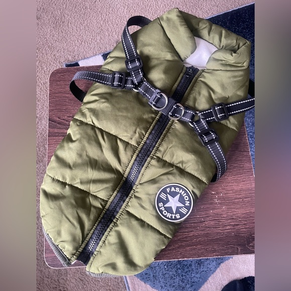 Dog green Waterproof Jacket With Harness - Picture 5 of 8